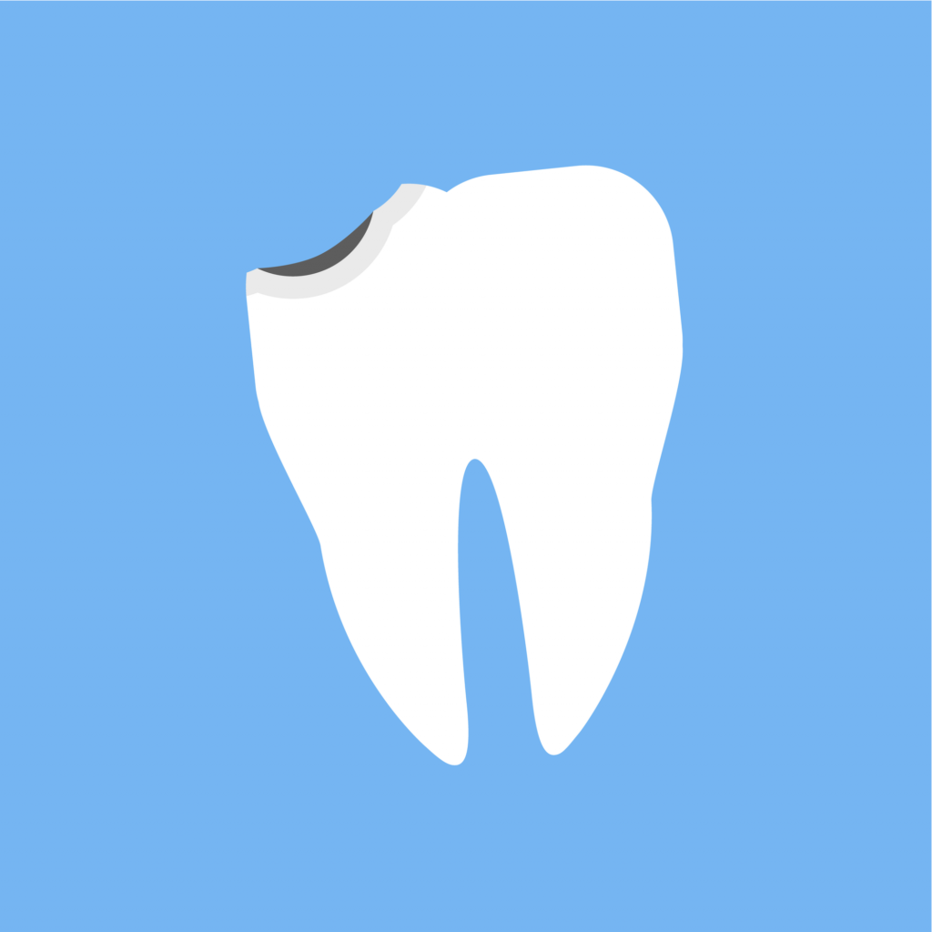 a cartoon of a chipped tooth